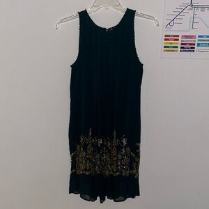 Anthropologie Green and Gold Embroidered Dress